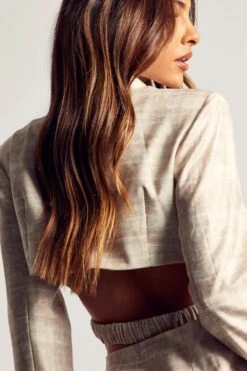 Open Back Checked Tailored Blazer Dress -BOW Clothing Shop stone open back checked tailored blazer dress 4