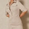 Pocket Detail Asymmetric Shirt Dress -BOW Clothing Shop stone pocket detail asymmetric shirt dress