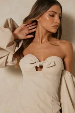 Poplin Tie Front Puff Sleeve Mini Dress 11 Poplin Tie Front Puff Sleeve Mini Dress -BOW Clothing Shop stone poplin tie front puff sleeve mini dress 3