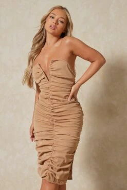 Premium V Bar Ruched Midi Dress -BOW Clothing Shop stone premium v bar ruched midi dress 2