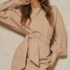 Soft Cord Belted Waist Puff Sleeve Dress -BOW Clothing Shop stone soft cord belted waist puff sleeve dress