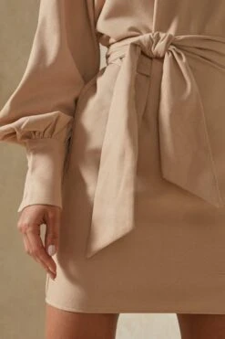 Soft Cord Belted Waist Puff Sleeve Dress -BOW Clothing Shop stone soft cord belted waist puff sleeve dress 3