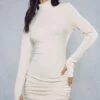 Soft Rib High Neck Ruched Side Dress -BOW Clothing Shop stone soft rib high neck ruched side dress