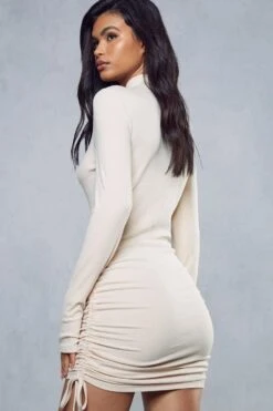 Soft Rib High Neck Ruched Side Dress -BOW Clothing Shop stone soft rib high neck ruched side dress 2