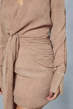 Textured Crinkle Twist Front Plunge Shirt Dress -BOW Clothing Shop stone textured crinkle twist front plunge shirt dress 1