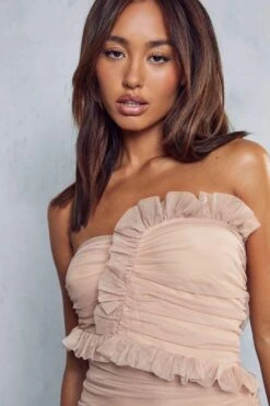 Tulle Ruffle Detail Bandeau Mini Dress -BOW Clothing Shop stone tulle ruffle detail bandeau mini dress 1