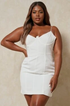 Boning Corset Bodycon Mini Dress -BOW Clothing Shop white boning corset bodycon mini dress 3