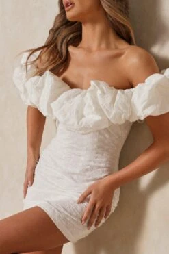 Broderie Anglaise Off The Shoulder Frill Dress -BOW Clothing Shop white broderie anglaise off the shoulder frill dress 1