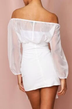 Corset Skirt Detail Organza Bardot Dress -BOW Clothing Shop white corset skirt detail organza bardot dress 1