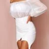 Corset Skirt Detail Organza Bardot Dress -BOW Clothing Shop white corset skirt detail organza bardot dress