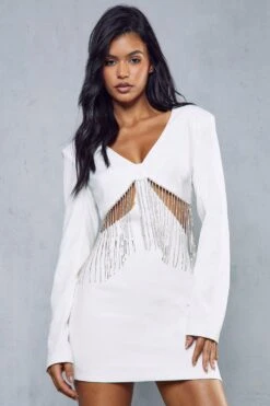 Diamante Chain Mini Dress -BOW Clothing Shop white diamante chain mini dress 1