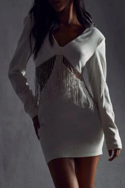 Diamante Chain Mini Dress -BOW Clothing Shop white diamante chain mini dress 2