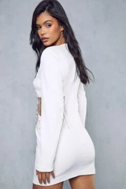 Diamante Chain Mini Dress -BOW Clothing Shop white diamante chain mini dress 3