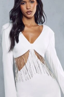 Diamante Chain Mini Dress -BOW Clothing Shop white diamante chain mini dress 5