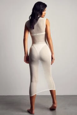 Fine Knit High Neck Sleeveless Maxi Dress -BOW Clothing Shop white fine knit high neck sleeveless maxi dress 3