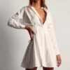 Lace Up Back Skater Shirt Dress -BOW Clothing Shop white lace up back skater shirt dress