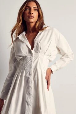 Lace Up Back Skater Shirt Dress -BOW Clothing Shop white lace up back skater shirt dress 4