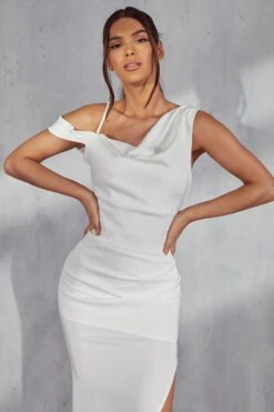 Martha Premium Draped Cowl Neck Maxi Dress -BOW Clothing Shop white martha premium draped cowl neck maxi dress 1