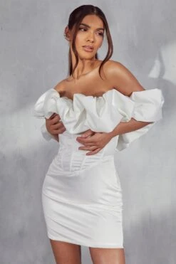 Missie Premium Corset Puff Bardot Dress 11 Missie Premium Corset Puff Bardot Dress -BOW Clothing Shop white missie premium corset puff bardot dress 3