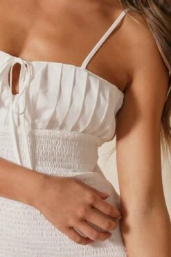 Strappy Shirred Mini Dress -BOW Clothing Shop white strappy shirred mini dress 5