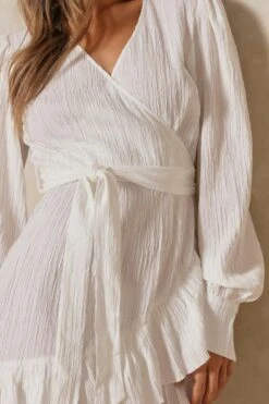 Textured Wrap Frill Mini Dress 9 Textured Wrap Frill Mini Dress -BOW Clothing Shop white textured wrap frill mini dress 1