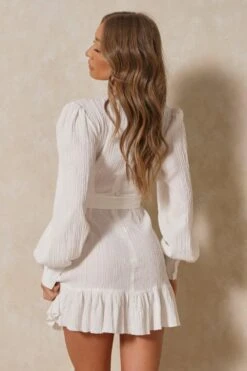 Textured Wrap Frill Mini Dress 10 Textured Wrap Frill Mini Dress -BOW Clothing Shop white textured wrap frill mini dress 2